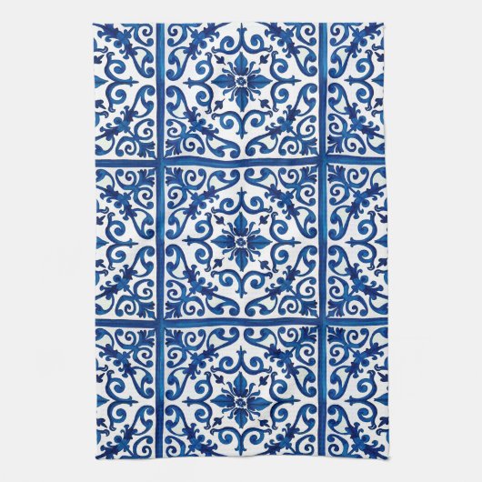 Italiaanse stijl, Mediterraan, mozaïek, blauw, Theedoek (Verticaal)