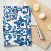 Italiaanse stijl, Mediterraan, mozaïek, blauw, Theedoek (Quarter Fold)