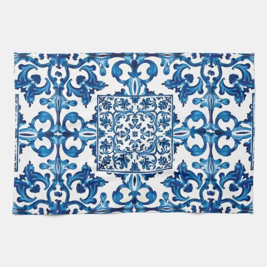 Italiaanse stijl, Mediterraan, mozaïek, blauw, Theedoek (Horizontaal)