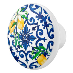 Italiaanse stijl, mozaïek, blauw, citroen, keramische knop