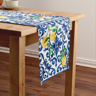 Italiaanse stijl, mozaïek, blauw, citroen, medium tafelloper