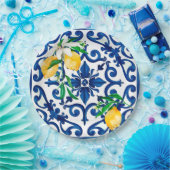 Italiaanse stijl, mozaïek, blauw, citroen, papieren bordje (Feest)