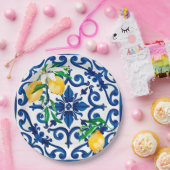 Italiaanse stijl, mozaïek, blauw, citroen, papieren bordje (Feest)