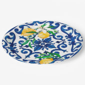 Italiaanse stijl, mozaïek, blauw, citroen, papieren bordje (Gekanteld)