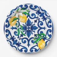 Italiaanse stijl, mozaïek, blauw, citroen,