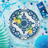 Italiaanse stijl, mozaïek, blauw, citroen, papieren bordje (Feest)