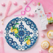 Italiaanse stijl, mozaïek, blauw, citroen, papieren bordje (Feest)