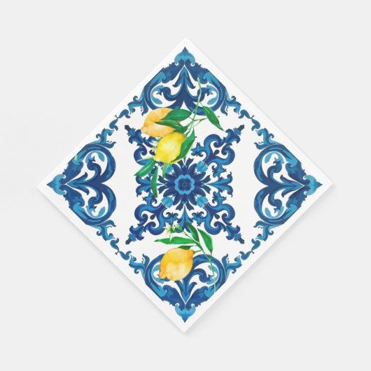 Italiaanse stijl, mozaïek, blauw, citroen, servet (Hoek)