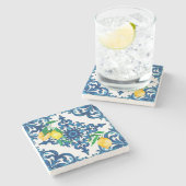 Italiaanse stijl, mozaïek, blauw, citroen, stenen onderzetter (Zijkant)