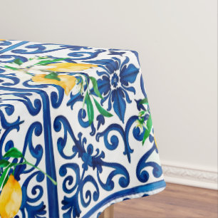 Italiaanse stijl, mozaïek, blauw, citroen, tafelkleed