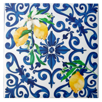 Italiaanse stijl, mozaïek, blauw, citroen, tegeltje