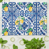 Italiaanse stijl, mozaïek, blauw, citroen, theedoek (Gevouwen)