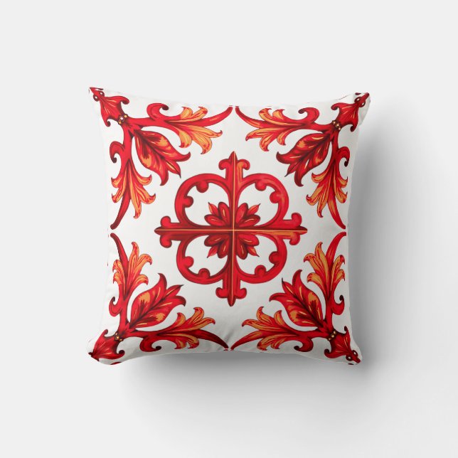 Italiaanse stijl, mozaïek, rood kussen (Voorkant)