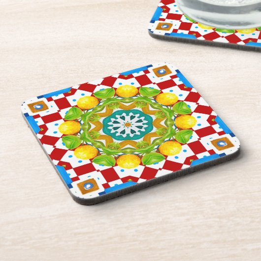 Italiaanse stijl, tegels, majolica All-Over Print Bier Onderzetter (Linkerzijde)