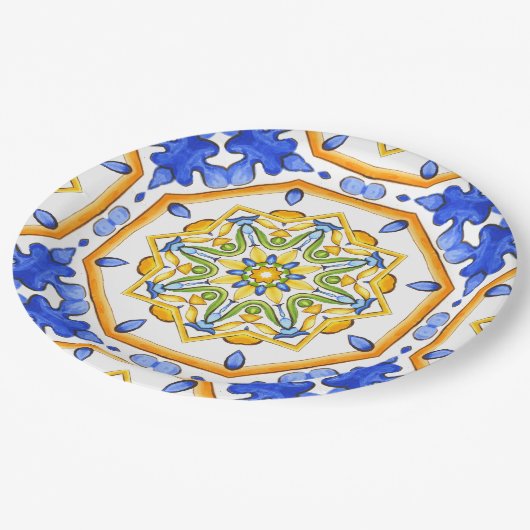 Italiaanse stijl, tegels, majolica All-Over Print Papieren Bordje (Gekanteld)