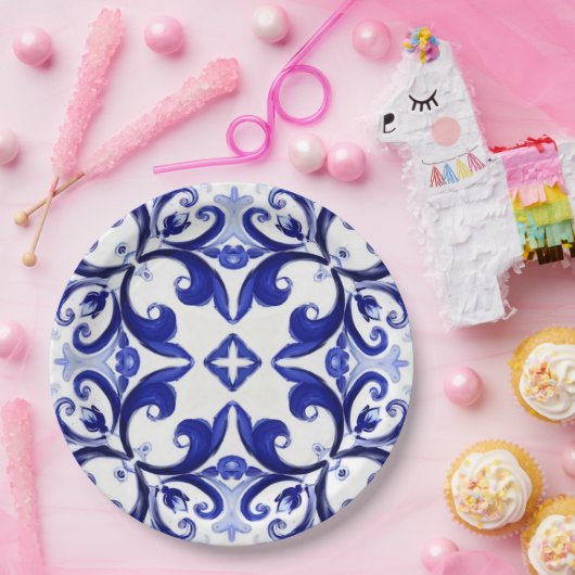 Italiaanse stijl, tegels, majolica All-Over Print Papieren Bordje (Feest)