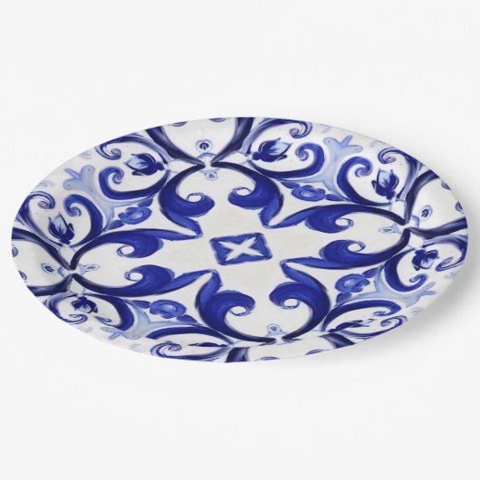 Italiaanse stijl, tegels, majolica All-Over Print Papieren Bordje (Gekanteld)