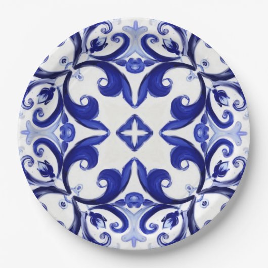 Italiaanse stijl, tegels, majolica All-Over Print Papieren Bordje (Voorkant)