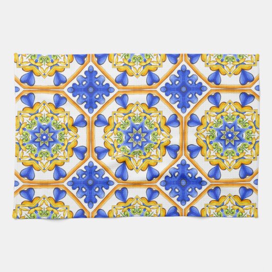 Italiaanse stijl, tegels, majolica All-Over Print Theedoek (Horizontaal)