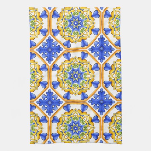 Italiaanse stijl, tegels, majolica All-Over Print Theedoek (Verticaal)
