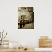 Italiaanse straat scène in sepia poster afdruk (Keuken)
