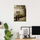 Italiaanse straat scène in sepia poster afdruk (Thuiskantoor)