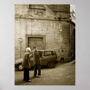 Italiaanse straat scène in sepia poster afdruk