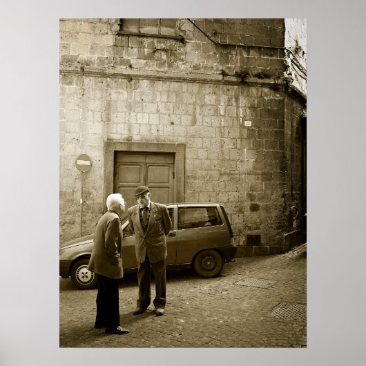 Italiaanse straat scène in sepia poster afdruk (Voorkant)