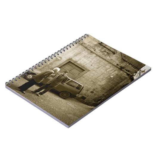 Italiaanse straatscene in sepia notebook notitieboek (Linkerzijde)