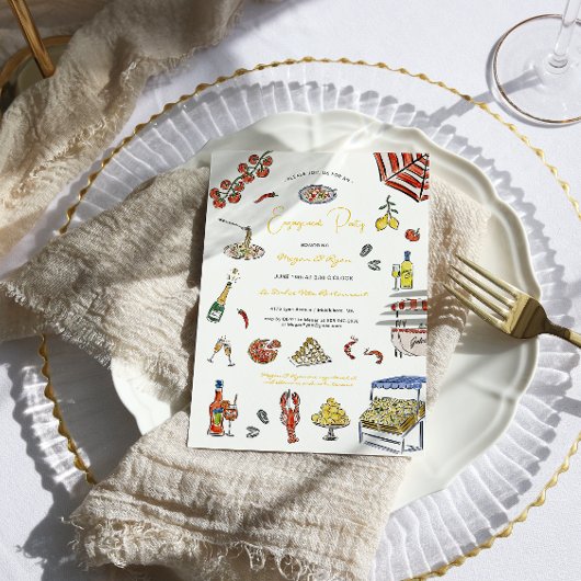 Italiaanse Summer Doodle Engagement Party Kaart