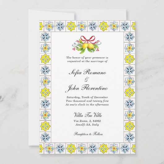 Italiaanse tegel grenst aan Lemons & Bow Wedding Kaart (Voorkant)