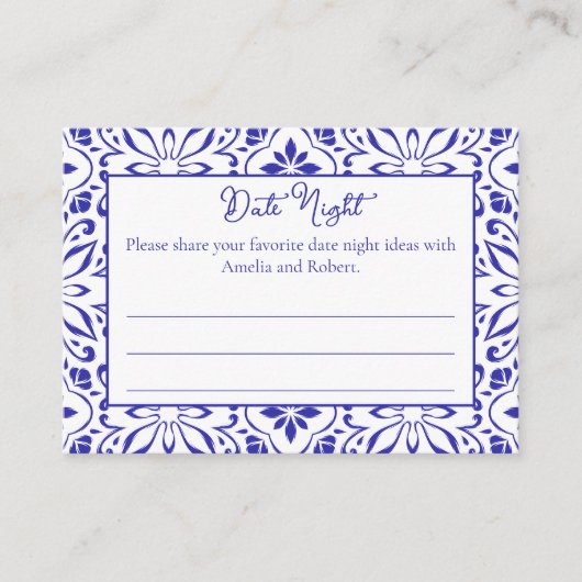 Italiaanse Tegels Blauwe Date Night Ideeën Bruidsf Informatiekaartje (Voorkant)