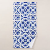 Italiaanse tegels, majolica, blauw en wit patroon badhanddoek (Badhanddoek)