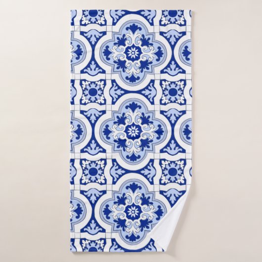 Italiaanse tegels, majolica, blauw en wit patroon  badhanddoek (Badhanddoek)