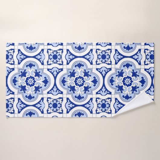 Italiaanse tegels, majolica, blauw en wit patroon badhanddoek (Badhanddoek)