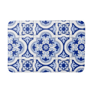 Italiaanse tegels, majolica, blauw en wit patroon badmat