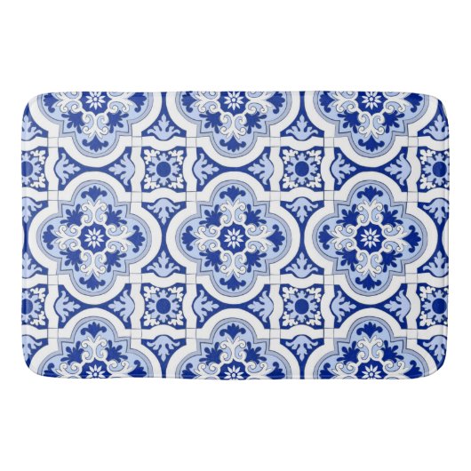Italiaanse tegels, majolica, blauw en wit patroon  badmat (Voorkant)