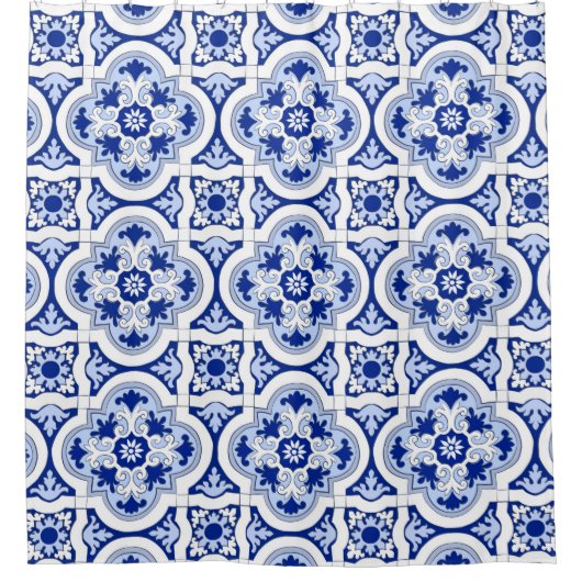 Italiaanse tegels, majolica, blauw en wit patroon  douchegordijn (Voorkant)