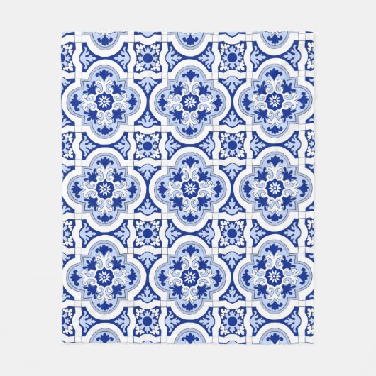 Italiaanse tegels, majolica, blauw en wit patroon  fleece deken (Voorkant)