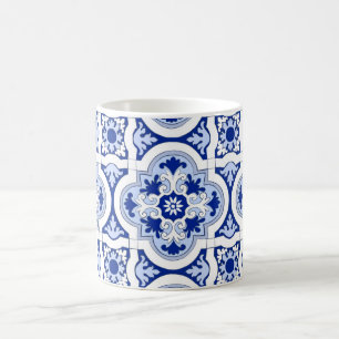 Italiaanse tegels, majolica, blauw en wit patroon  koffiemok