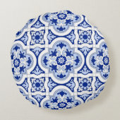 Italiaanse tegels, majolica, blauw en wit patroon rond kussen (Achterkant)