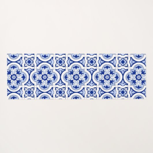 Italiaanse tegels, majolica, blauw en wit patroon  yogamat (Achterkant (horizontaal))