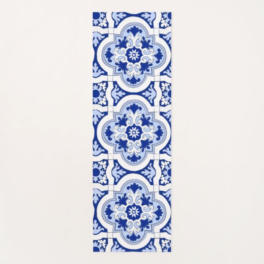 Italiaanse tegels, majolica, blauw en wit patroon  yogamat (Voorkant)