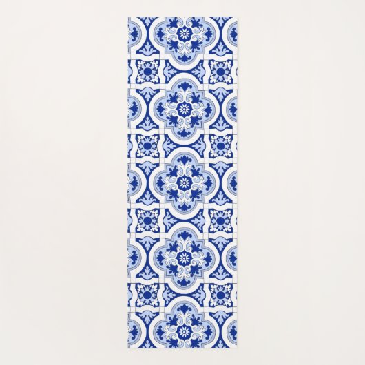 Italiaanse tegels, majolica, blauw en wit patroon  yogamat (Achterkant)