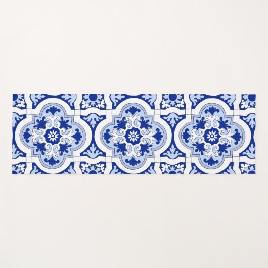 Italiaanse tegels, majolica, blauw en wit patroon  yogamat (Voorkant (horizontaal))
