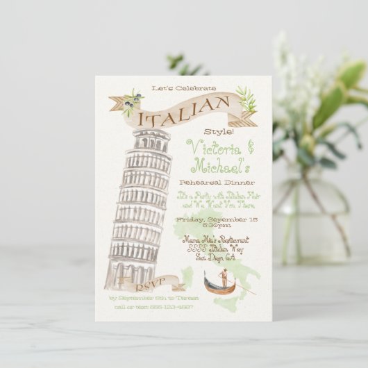 Italiaanse toren van de Pisa-Waterverf Kaart (Staand voorkant)