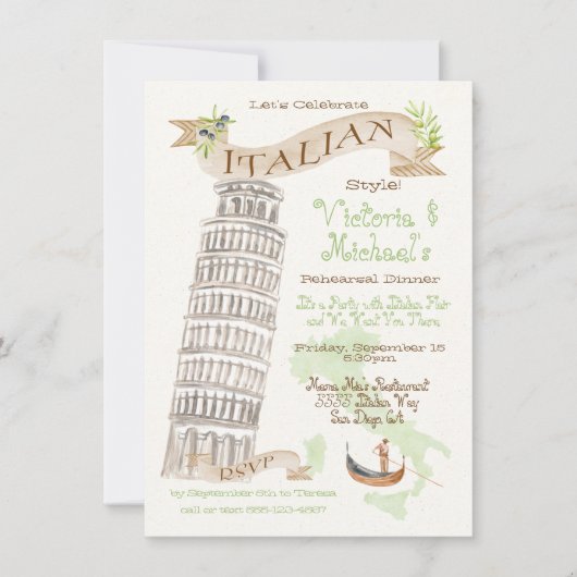 Italiaanse toren van de Pisa-Waterverf Kaart (Voorkant)