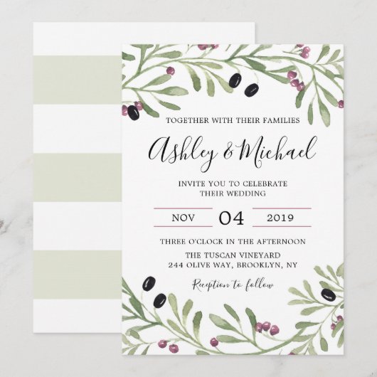 Italiaanse Toscaanse Griekse uitnodiging tot bruil (Voorkant / Achterkant)