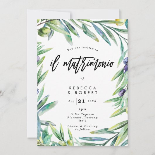 Italiaanse Toscaanse olijven moderne trouwuitnodig Kaart (Voorkant)