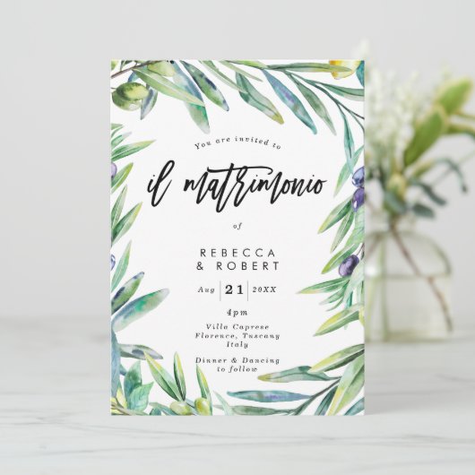 Italiaanse Toscaanse olijven moderne trouwuitnodig Kaart (Staand voorkant)